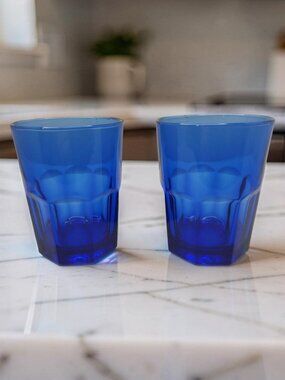 vintage set of crisa boston cobalt blue 8oz glass tumblers